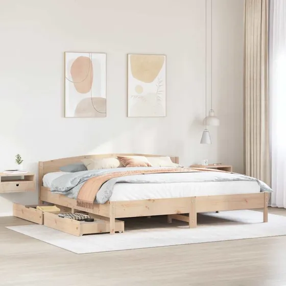 Sengeramme 180x200 cm i massivt fyrretræ med sengegavl