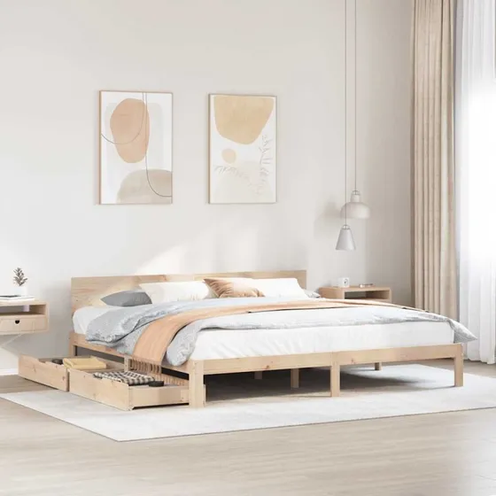 Sengeramme 180x200 cm i massivt fyrretræ med skuffer