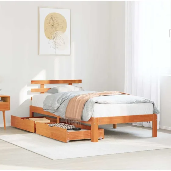 Sengeramme med skuffer 100x200 cm i massivt fyrretræ