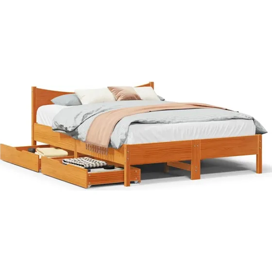 Sengeramme i massivt fyrretræ m. skuffer 150x200