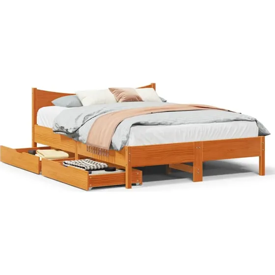 Sengeramme 140x200 cm i massivt fyrretræ med skuffer