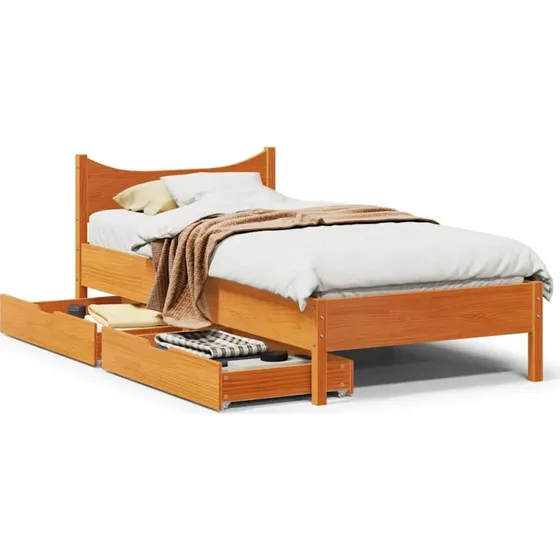 Sengeramme 75x190 cm i massivt fyrretræ, gyldenbrun