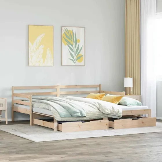 Daybed med udtræk og skuffer 80x200 cm - massiv fyrretræ