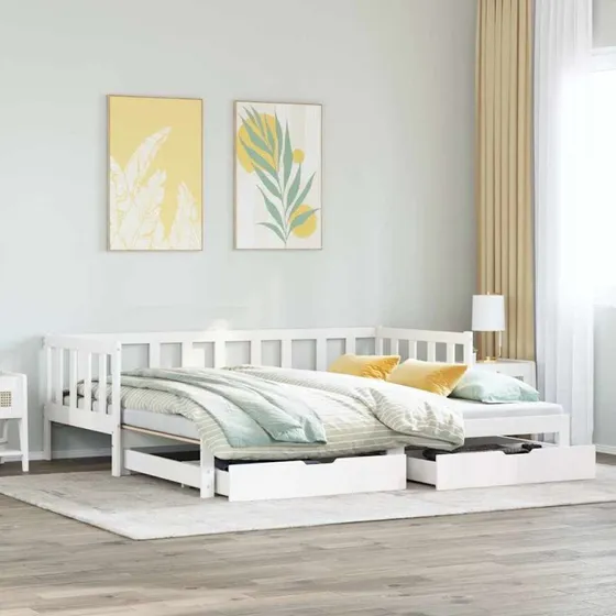 Daybed med udtræk og skuffer 90x200 cm – hvid