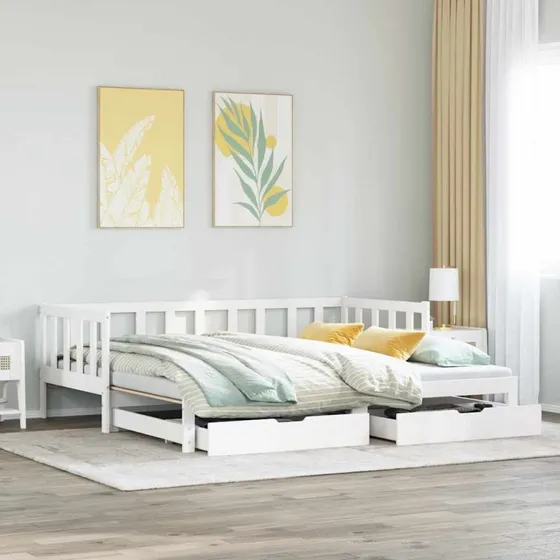 Daybed med udtræk og skuffer 80x200 cm - hvid