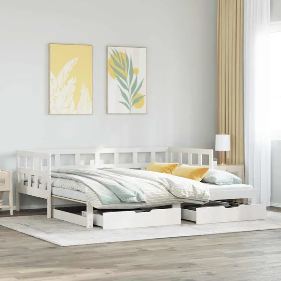 Daybed med udtræk & skuffer 90x200 cm - hvid