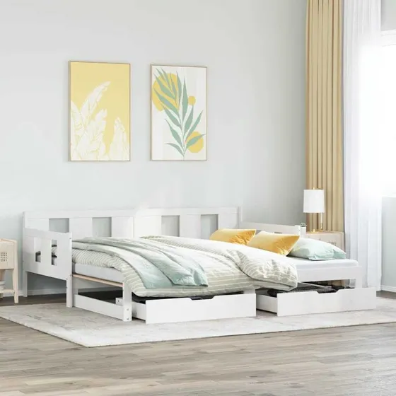 Daybed med udtræk & skuffer 90x200 cm, hvid