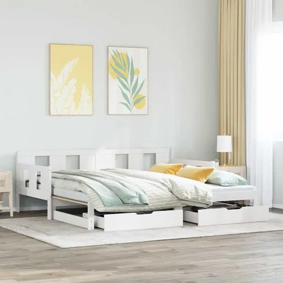 Daybed med udtræk og skuffer 90x190 cm – hvid