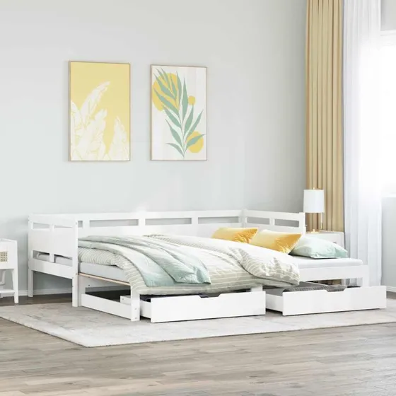 Daybed med udtræk og skuffer 80x200 cm - hvid