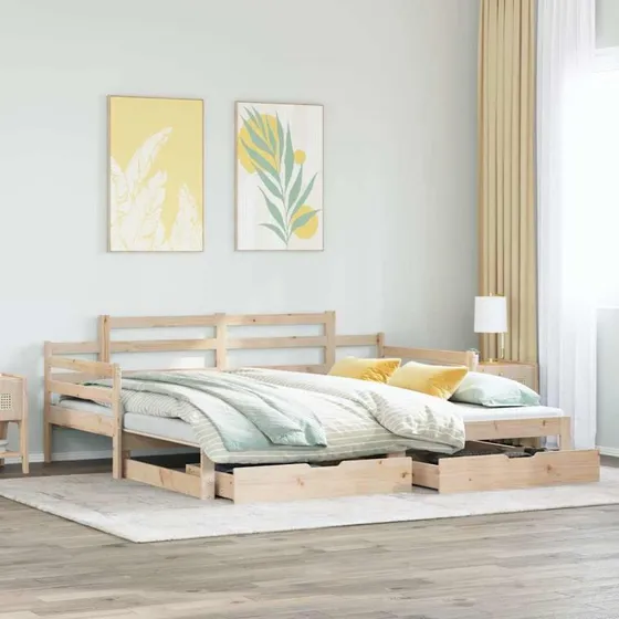 Daybed med udtræk og skuffer 80x200 cm – fyrretræ
