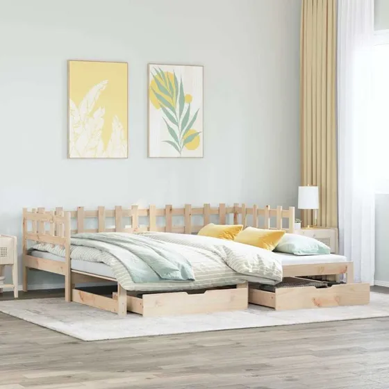 Daybed med udtræk og skuffer 80x200 cm – fyrretræ (uden madras)