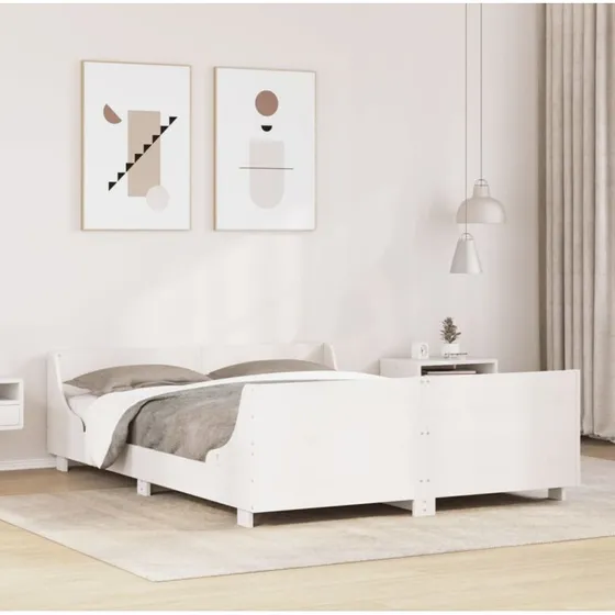 Sengeramme 150x200 cm i massivt fyrretræ - hvid