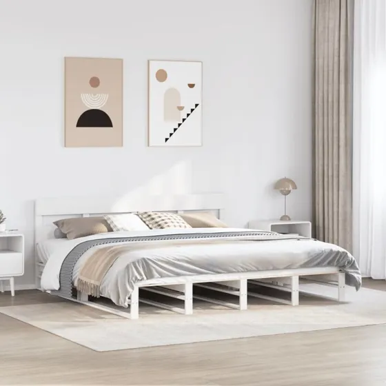 Sengeramme 200x200 cm i massivt fyrretræ - hvid