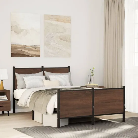Sengeramme 137x190 cm brun egetræ – uden madras
