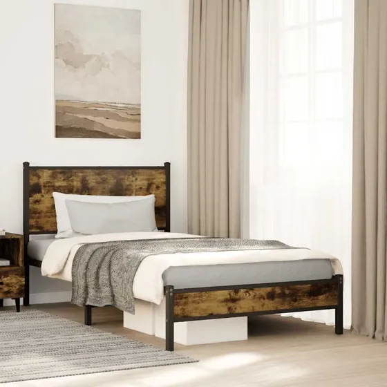 Sengeramme 100x200 cm i metal – røget egetræ