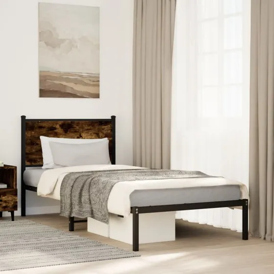 Sengeramme 75x190 cm i metal – røget egetræsfarve
