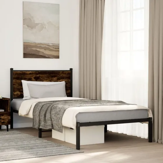 Sengeramme 100x190 cm i metal – røget egetræsfarve