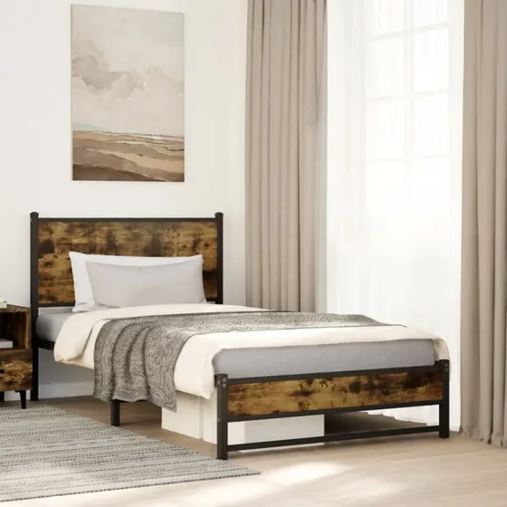 Sengeramme 107x203 cm i metal - røget egetræsfarve