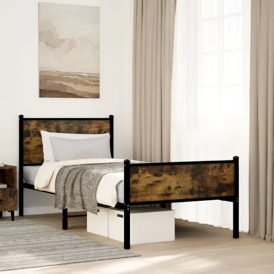 Sengeramme 90x200 cm i metal, røget egetræ (uden madras)