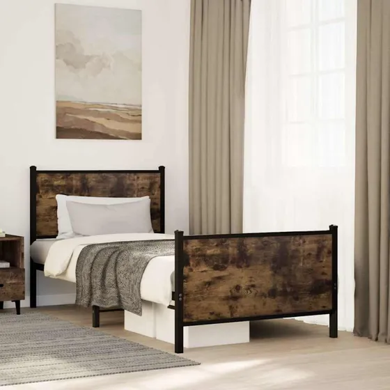 Sengeramme 80x200 cm i metal – røget egetræslook