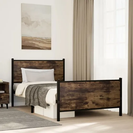 Sengeramme 100x190 cm metal – røget egetræs