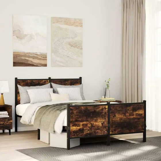 Sengeramme i metal 120x190 cm - røget egetræsfarve