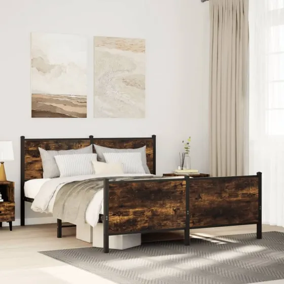 Sengeramme 137x190 cm i metal – røget egetræslook