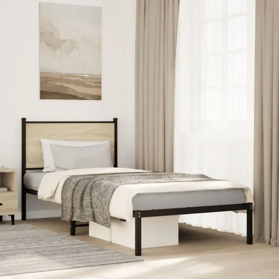 Sengeramme 90x190 cm i metal med sonoma-eg look
