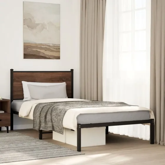 Sengeramme 107x203 cm i metal - brun egetræsfarve