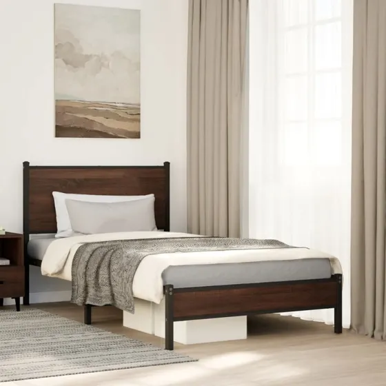 Sengeramme 100x190 cm metal – brun egetræslook