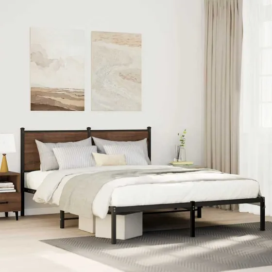 Sengeramme 137x190 cm – brun egetræ, metalstel