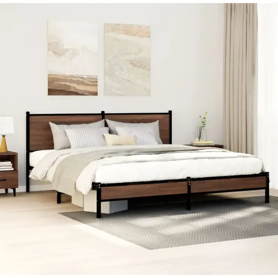 Sengeramme 160x200 cm i metal – brun/egetræslook
