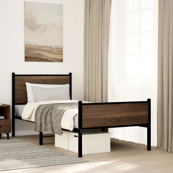 Sengeramme 75x190 cm i metal, brun egetræsfarve