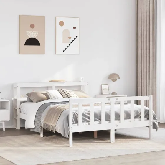 Sengeramme 120x200 cm i massivt fyrretræ, hvid