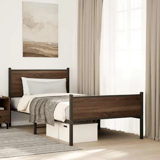 Sengeramme 107x203 cm i metal – brun/egetræsfarve