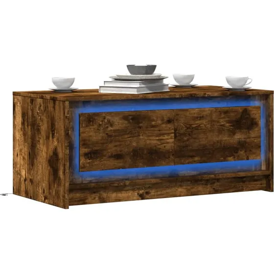 Sofabord i rget eg med LED-lys og opbevaring