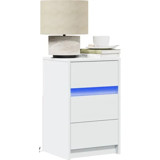 Sengebord i konstrueret træ med RGB LED, hvid