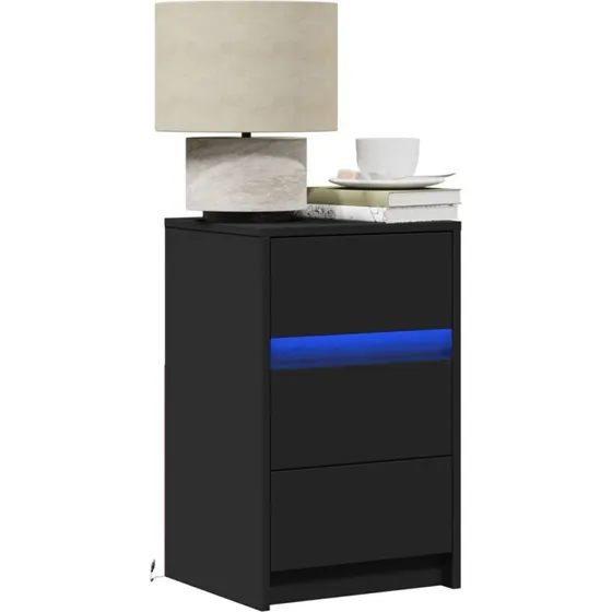 Sengebord med RGB LED-lys i konstrueret træ, sort