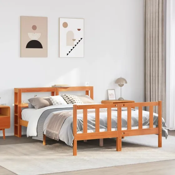 Sengeramme 150x200 cm med sengegavl i massivt fyrretræ