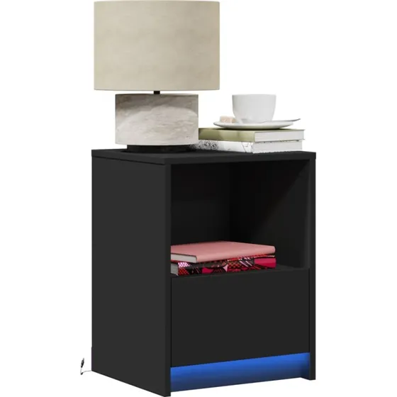 Sengeborde 2 stk. med LED RGB i sort konstrueret træ