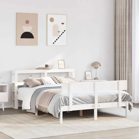 Sengeramme 120x200 cm i massivt fyrretræ – hvid