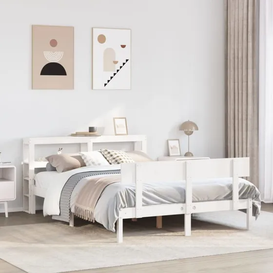 Sengeramme 150x200 cm i massivt fyrretræ - hvid