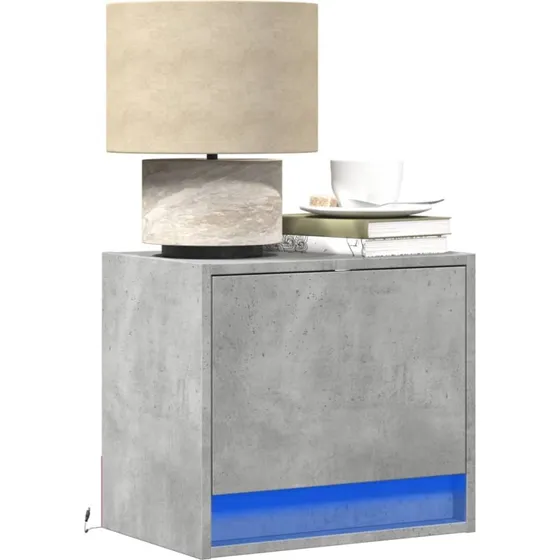 Væghængte sengeborde 2 stk. med RGB LED – betongrå