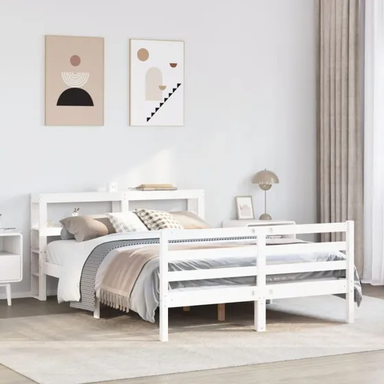 Sengeramme 120x200 cm i massivt fyrretræ, hvid