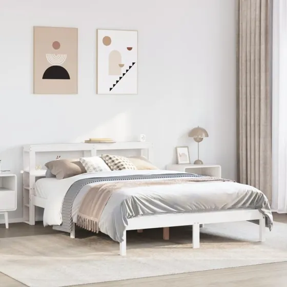 Sengeramme 150x200 cm i massivt fyrretræ - hvid