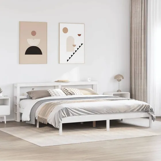 Sengeramme 200x200 cm i massivt fyrretræ - hvid