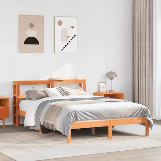 Sengeramme med sengegavl 135x190 cm i massivt fyrretræ