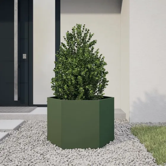 Plantekasse stål sekskantet 69x60x45 cm – olivengrøn