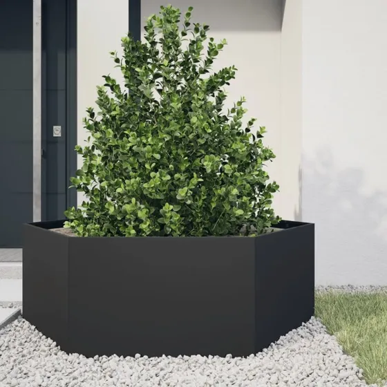 Sekskantet plantekasse i stål 138×120×45 cm – sort