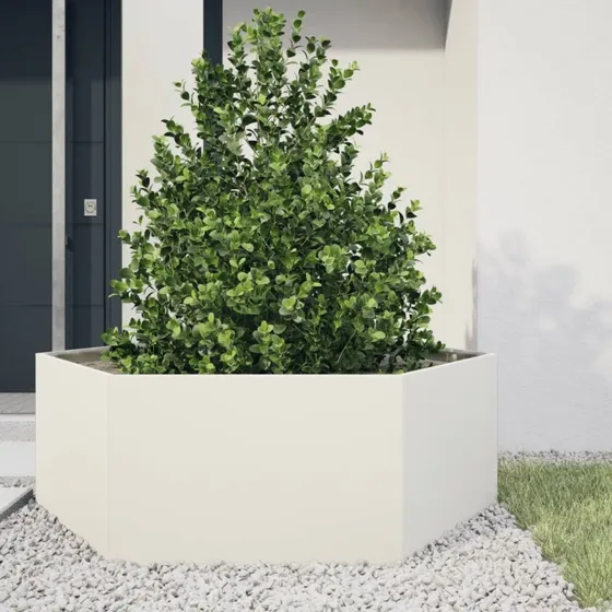 Sekskantet plantekasse i stål 138x120x45 cm – hvid